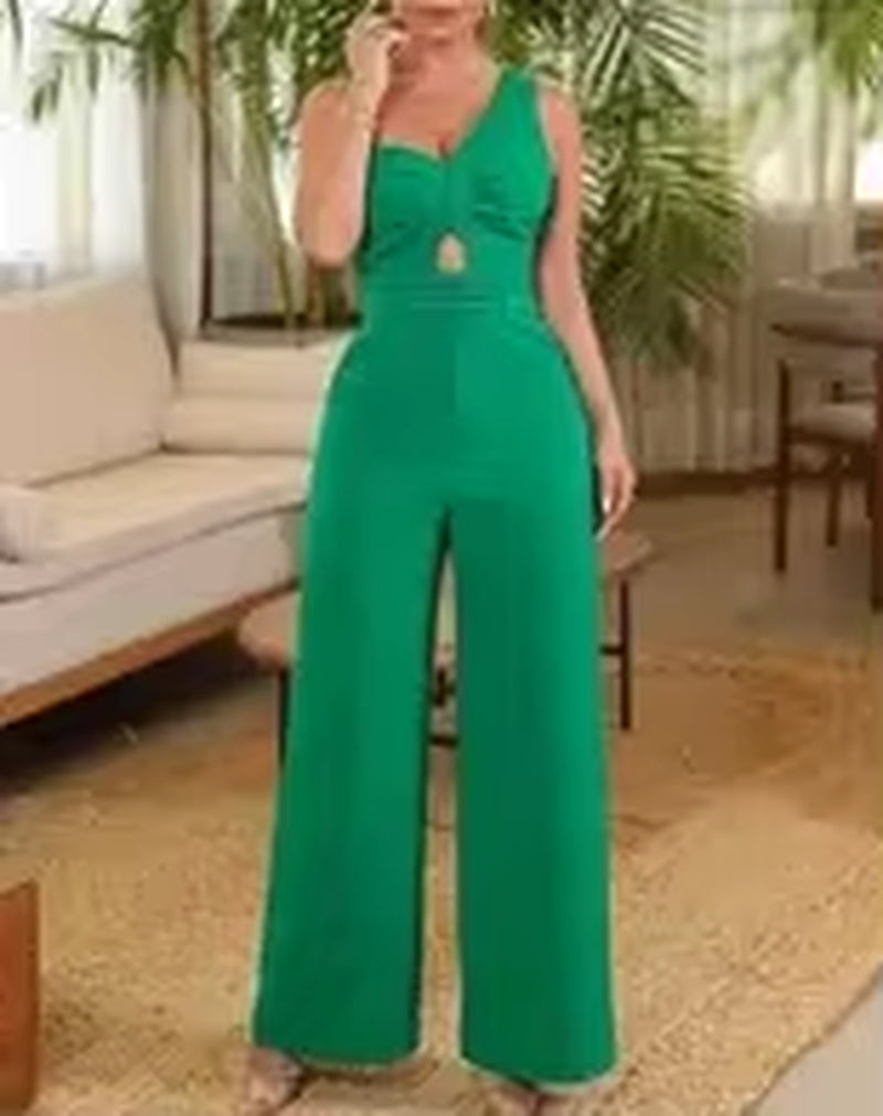 Women'S Jumpsuit 2025 New Solid Color Suspenders Sleeveless Wide Leg Straight Pants Fashion Casual Street Clothing