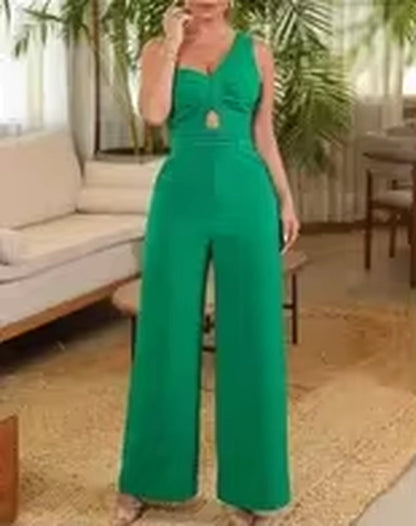 Women'S Jumpsuit 2025 New Solid Color Suspenders Sleeveless Wide Leg Straight Pants Fashion Casual Street Clothing