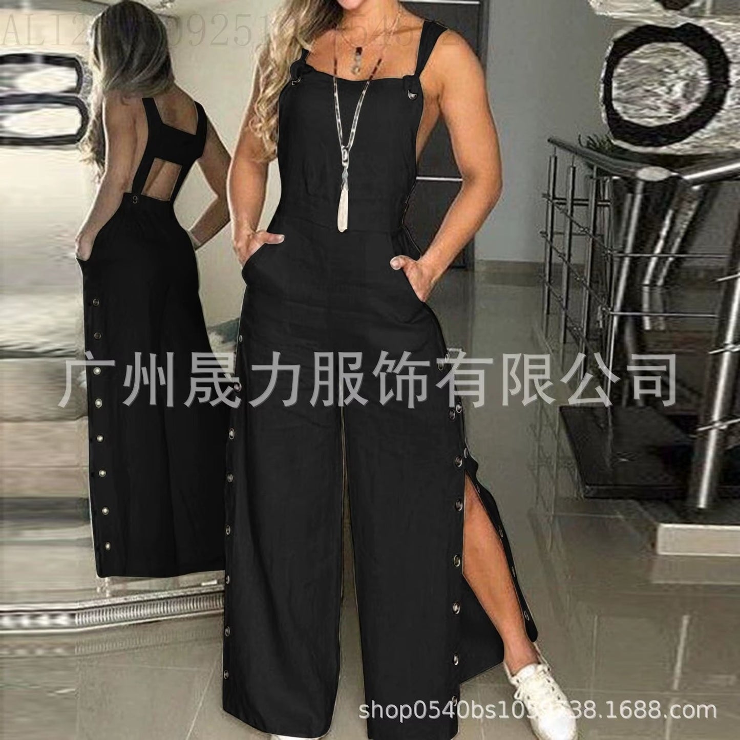 Women'S Jumpsuit 2025 New Solid Color Suspenders Sleeveless Wide Leg Straight Pants Fashion Casual Street Clothing