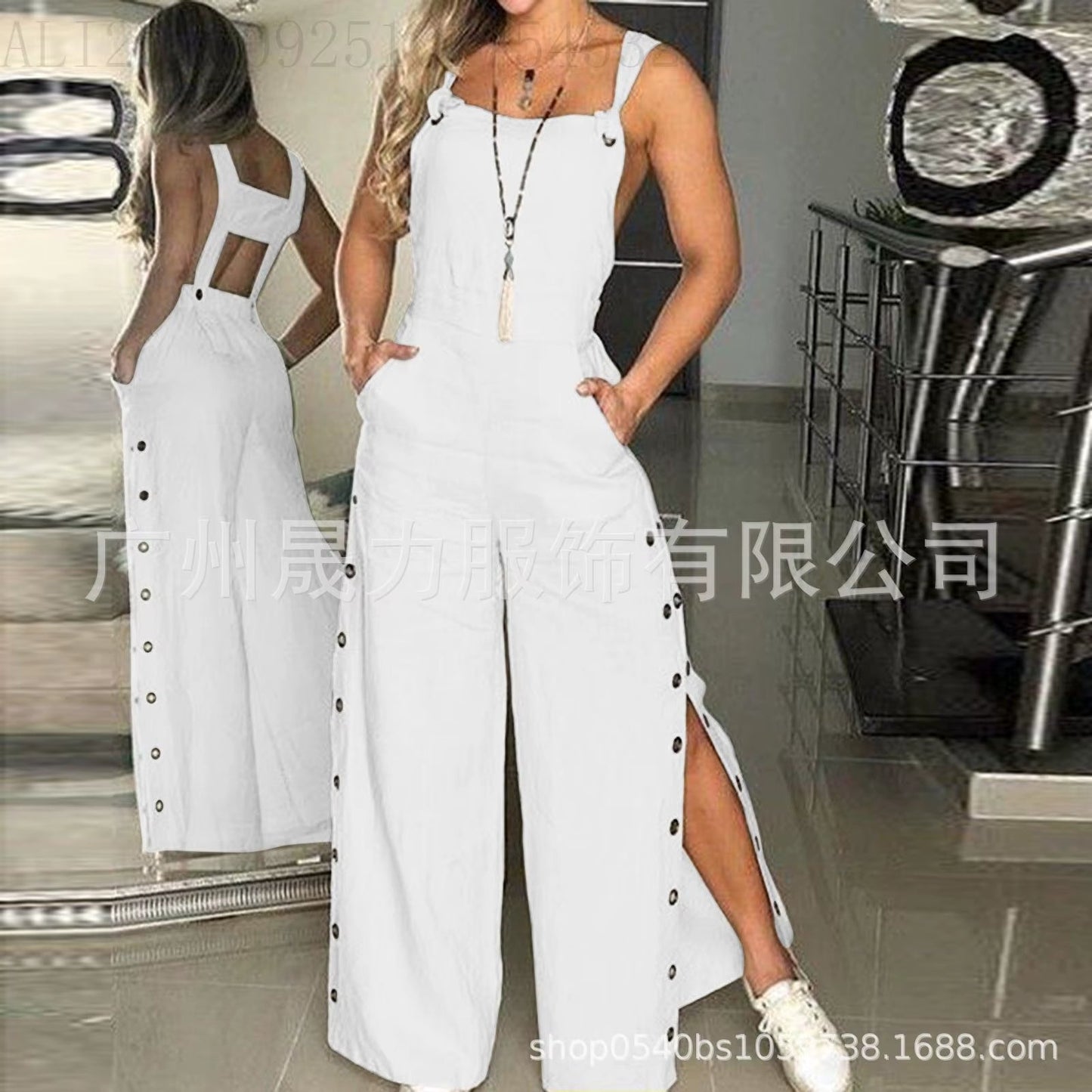 Women'S Jumpsuit 2025 New Solid Color Suspenders Sleeveless Wide Leg Straight Pants Fashion Casual Street Clothing