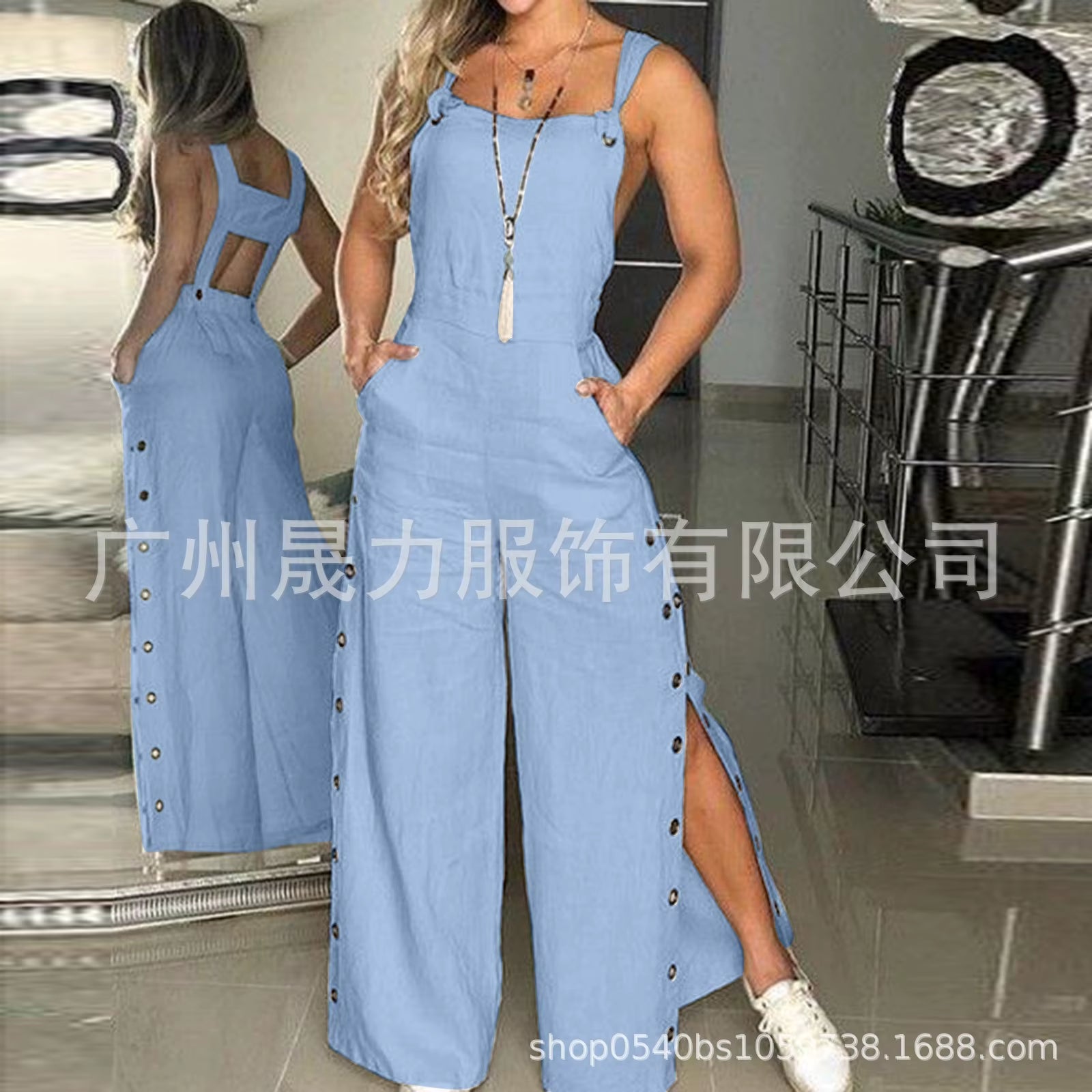 Women'S Jumpsuit 2025 New Solid Color Suspenders Sleeveless Wide Leg Straight Pants Fashion Casual Street Clothing