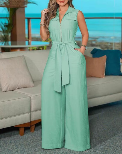 Women'S Jumpsuit 2025 New Solid Color Suspenders Sleeveless Wide Leg Straight Pants Fashion Casual Street Clothing