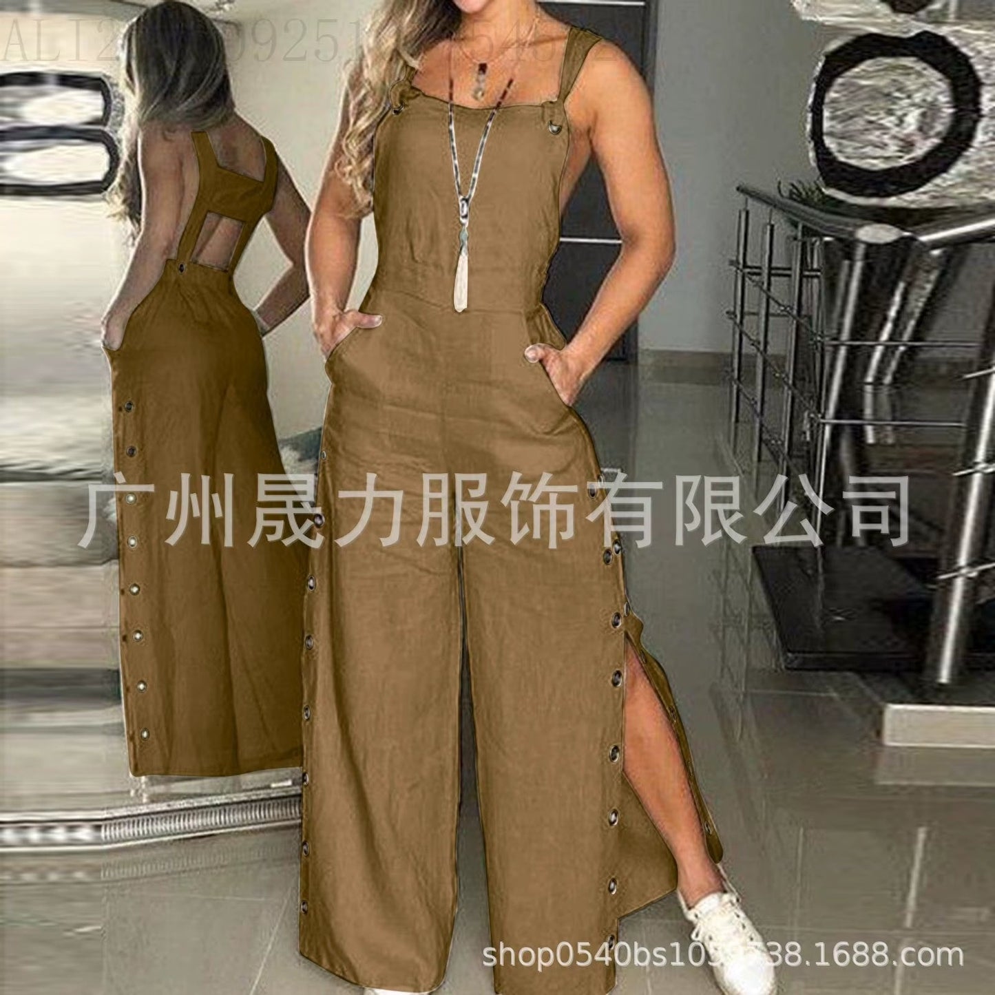 Women'S Jumpsuit 2025 New Solid Color Suspenders Sleeveless Wide Leg Straight Pants Fashion Casual Street Clothing