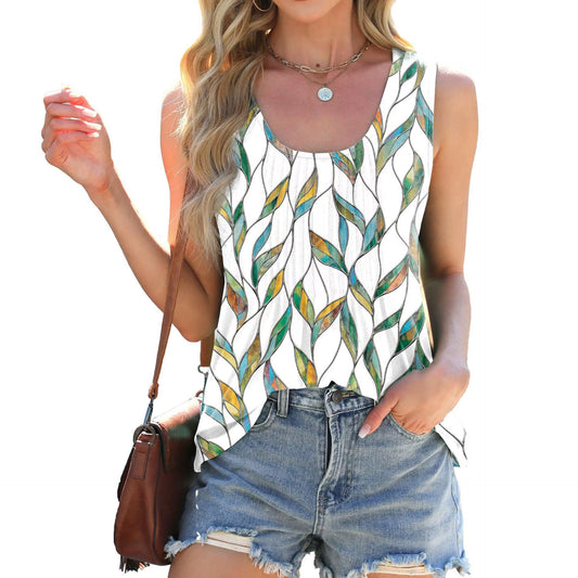 Spring and Summer round Neck Tie Dye Printed Loose Sleeveless T-Shirt Vest for Women