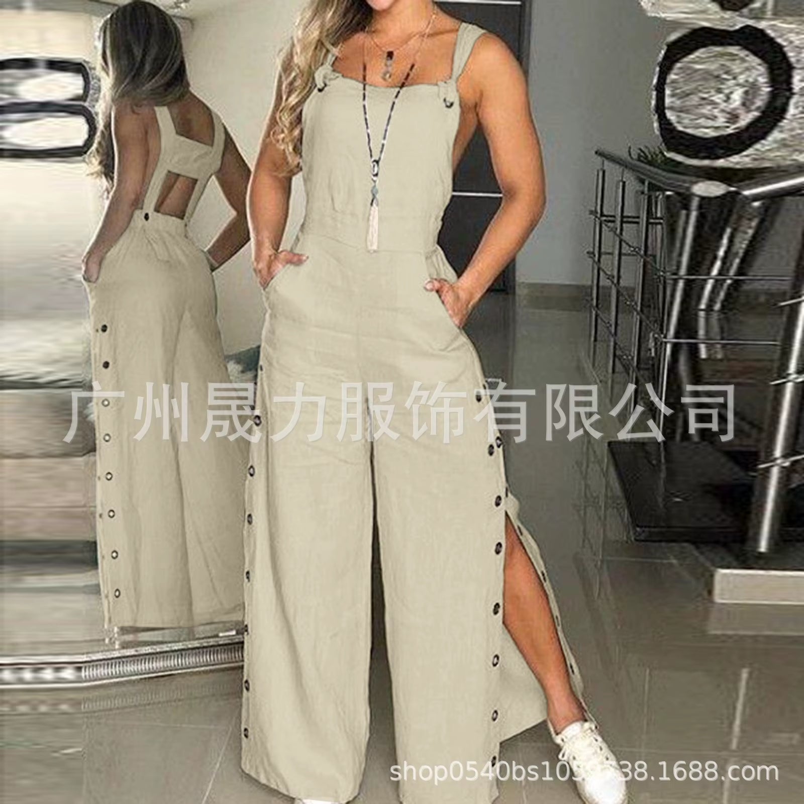 Women'S Jumpsuit 2025 New Solid Color Suspenders Sleeveless Wide Leg Straight Pants Fashion Casual Street Clothing
