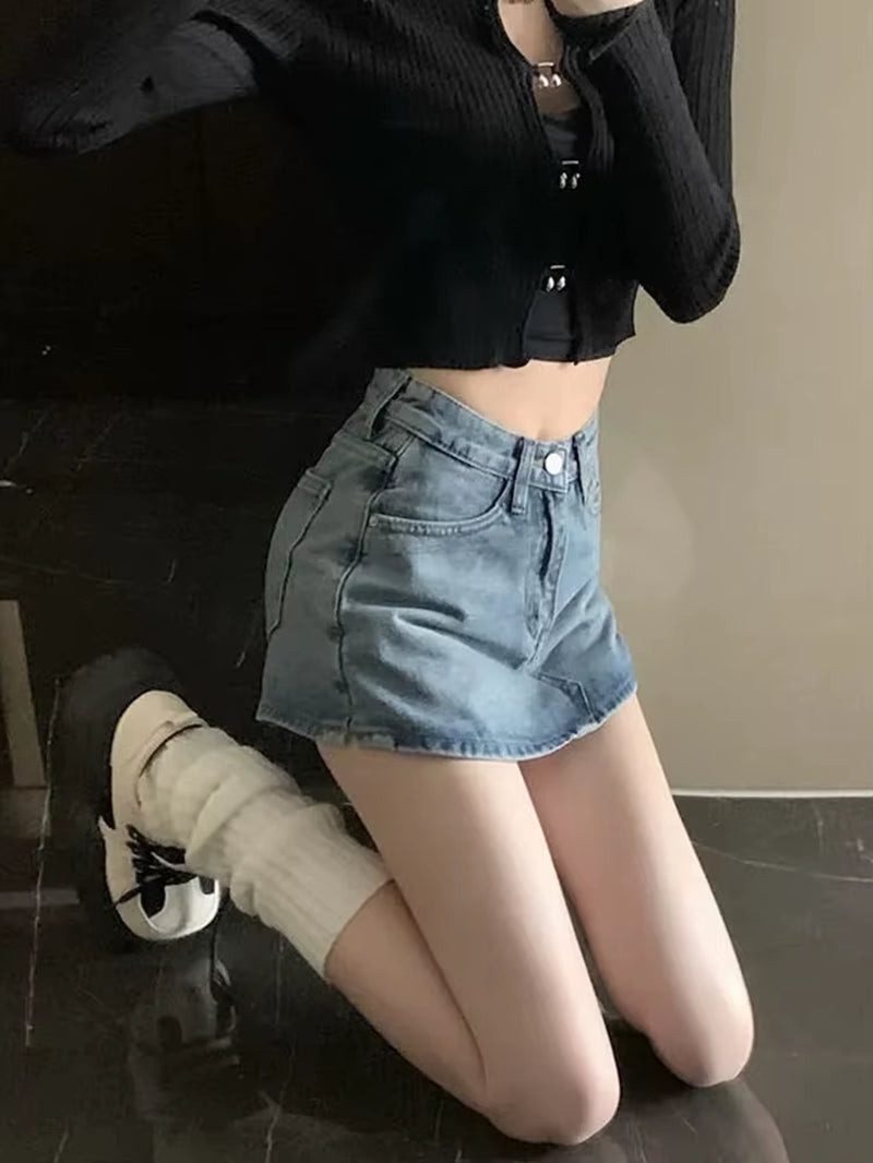 Summer High-Waisted Vintage Women Denim Short Skirt Small New Slim Sexy Korea Fashion Girl Cute Street A-Line Mini Jeans Pants