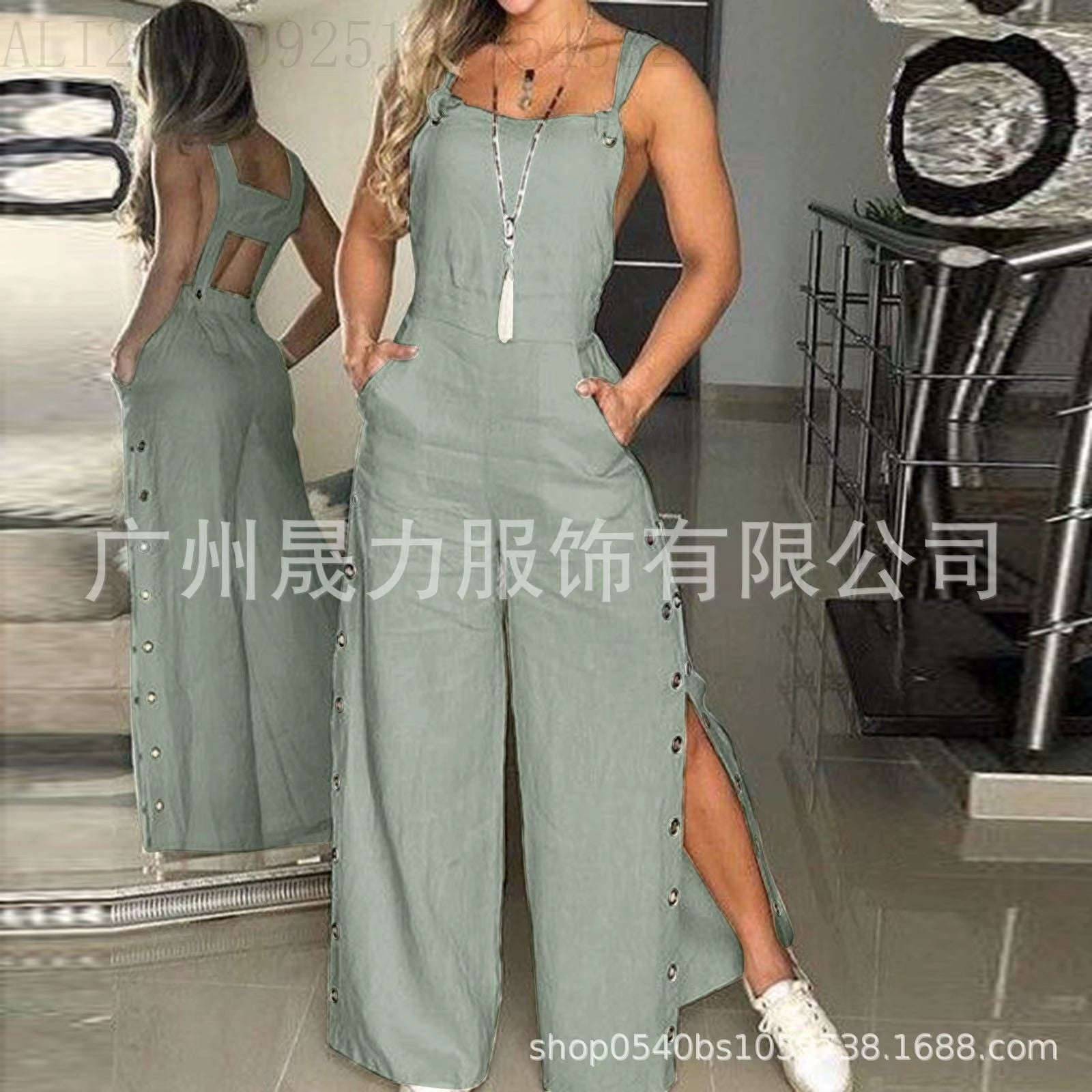 Women'S Jumpsuit 2025 New Solid Color Suspenders Sleeveless Wide Leg Straight Pants Fashion Casual Street Clothing