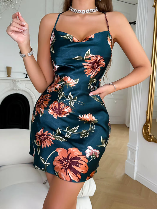 Summer Slip Dress in Thin Ice Silk Silk Nightdress Imitation Silk Sexy Print Halter Slip Nightdress Women